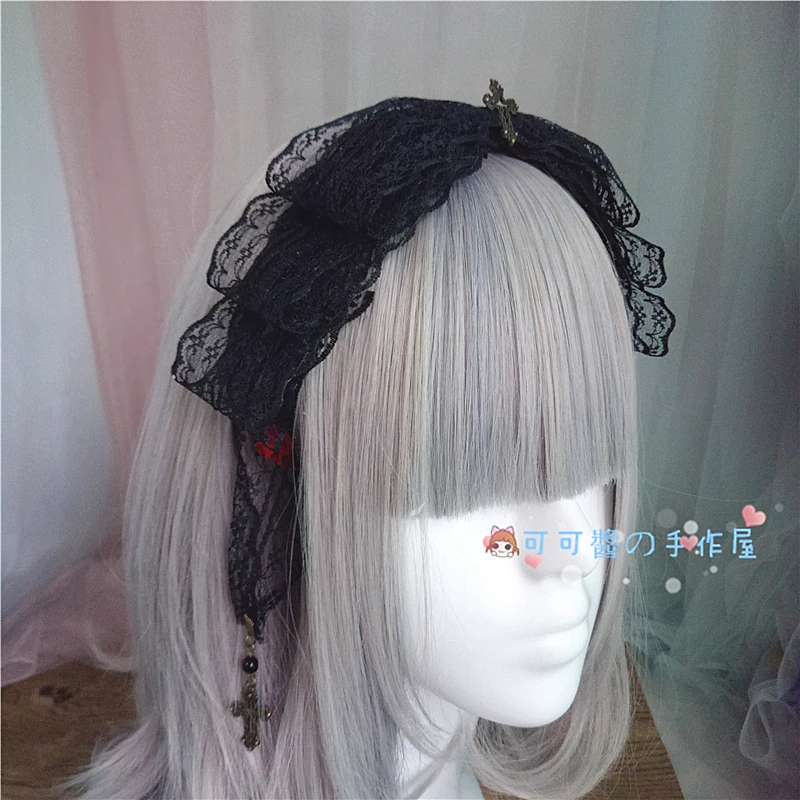 Bow hair band Высокое качество японский темный готический Лолита рука манжеты обруч для волос с Лолита головной убор винно-красные розы гей шляпа cos аксессуары для волос - Цвет: Bow hair band