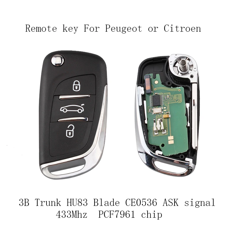 3 кнопки дистанционный ключ 433 МГц PCF7961 чип HU83 лезвие CE0536 для PEUGEOT 207 407 406 307 308 SW 408 107 спросить сигнала