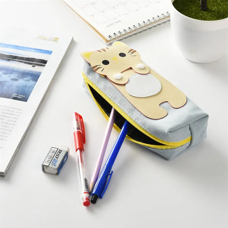 Kawaii Cute Cat Canvas Pencil Case Storage Organizer Pen Bags Pencilcase Pouch School Supply Stationery Cosmetic Makeup Bag Gift (39)