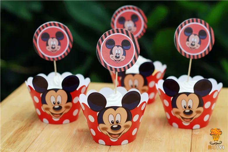 Wrapper 12set Красный Детский комплект для украшения дня рождения с изображением Микки из мультфильма; вечерние принадлежности для дня рождения - Цвет: Wrapper 12set
