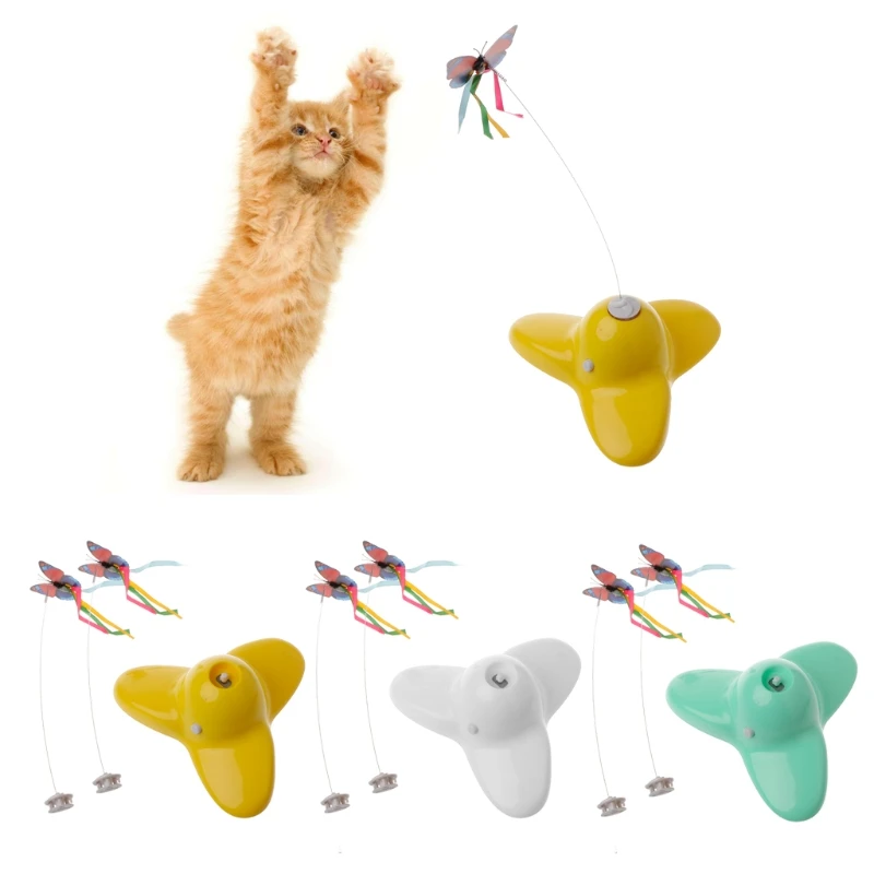 1Set Electric Rotating Butterfly Cat Toys Two Flashing Interactive Cat