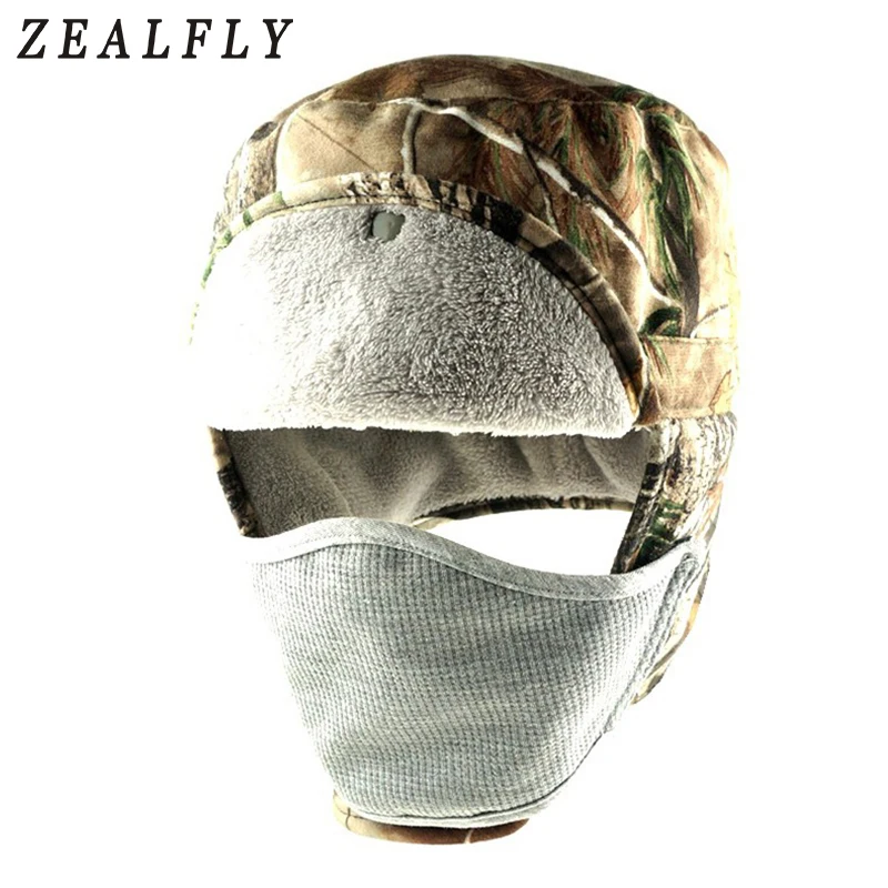

New Waterproof Cotton Winter Bomber Hats Female Outdoor Balaclava Mask Full Face Mask Men Russian Ushanka Hat Camo Hunting Cap