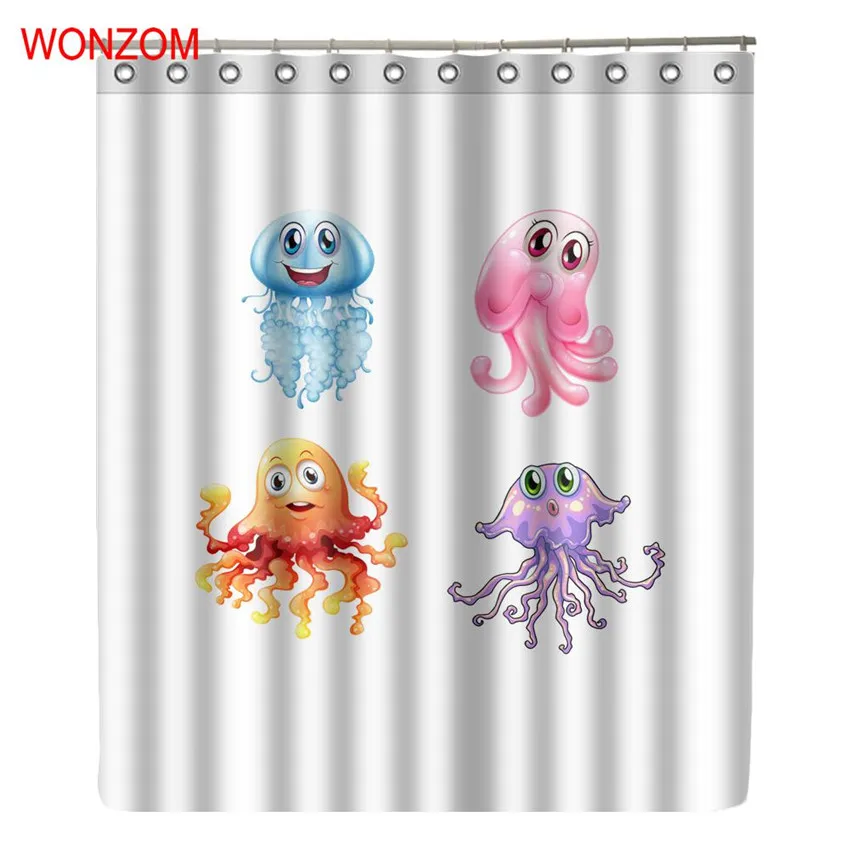 

WONZOM Octopus Shower Curtain Waterproof Bathroom Curtain With 12 Hooks Accessories For Home Decor Modern Animal Bath Curtain