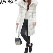 Корейский стиль, женская зимняя куртка, большой меховой воротник, с капюшоном, Длинные пуховики, плотная теплая зимняя верхняя одежда, высокое качество, парка ST520