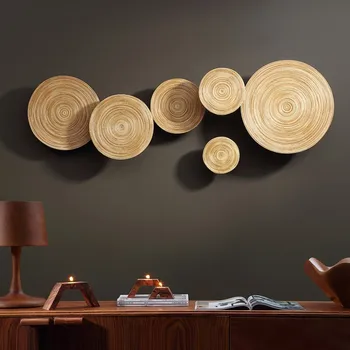 

Japanese Round Wooden Wall Hanging Stickers For Living Room Bedroom Home Decor Wood Crafts 3D Hanging Decorations Different size