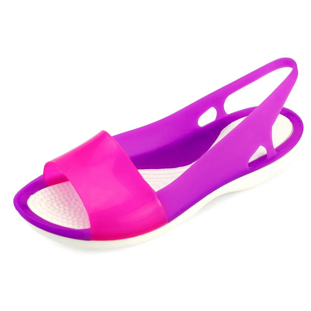 Женские прозрачные летние пляжные туфли с открытым носком; милые сандалии радужной расцветки; Модные слипоны с круглым носком; 18 июня - Цвет: Purple