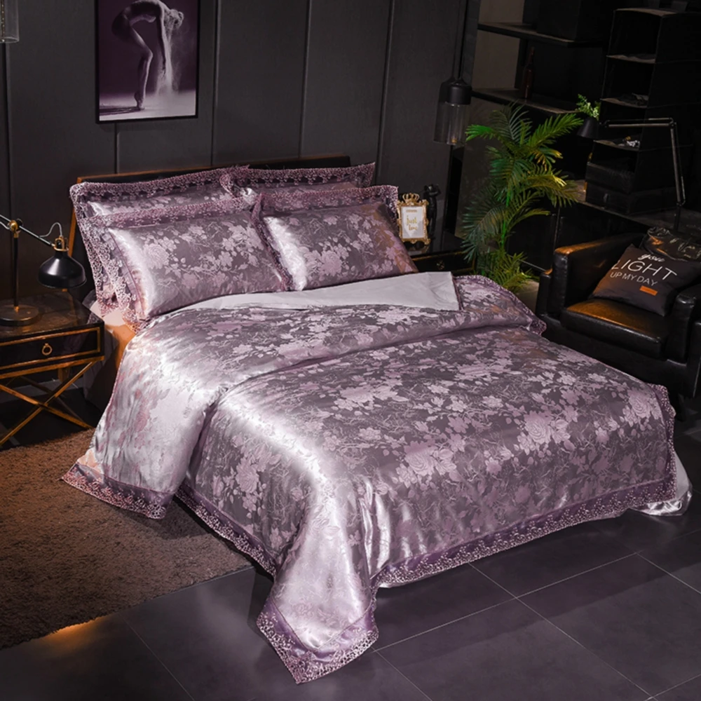 

Wedding Luxury Bedding Sets Jacquard Queen/King Size Duvet Cover Set Bedclothes bed sheet Modal jacquard lace Rosemary T0984