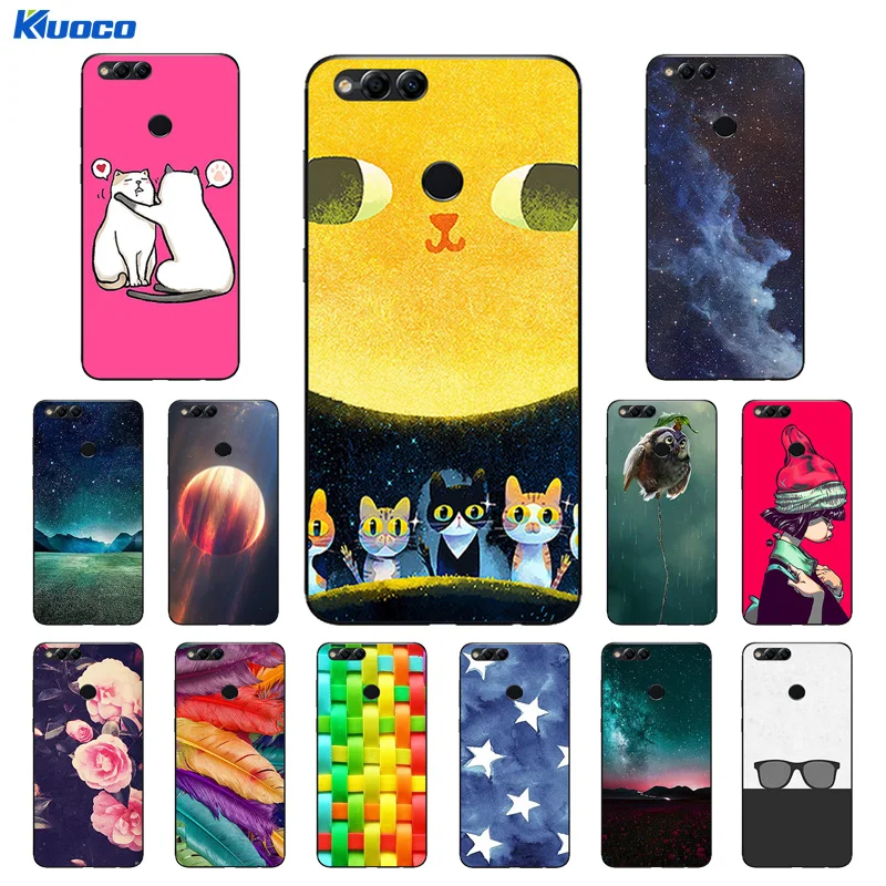 Clear TPU for Honor 7X Back Phone Cover Soft Silicone Huawei honor Girl Cat Printing Cases 5.93&quot Fundas |