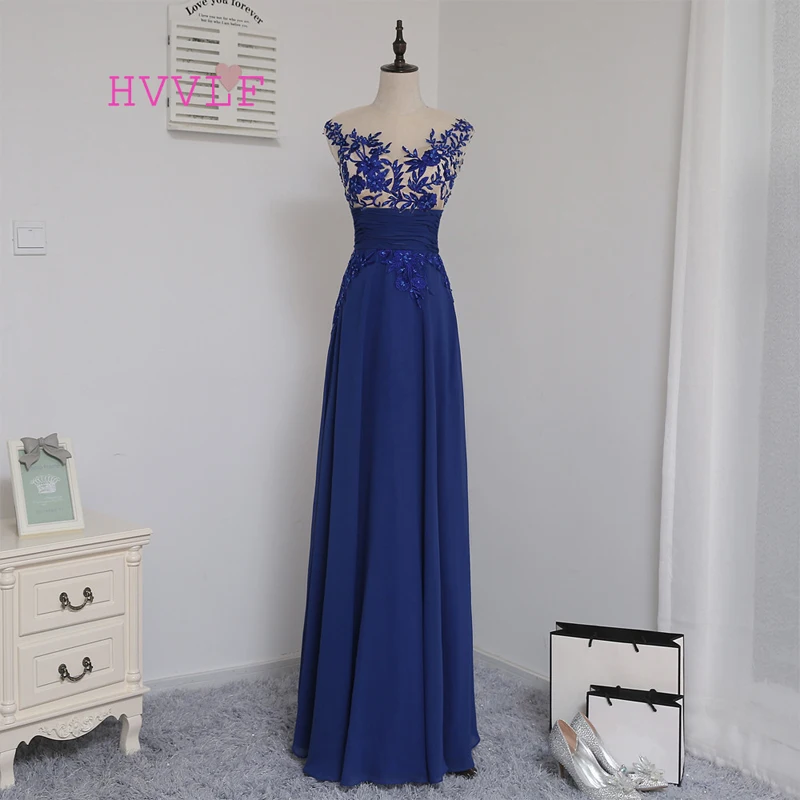 2019 Vestido De Noite Noche Glej skozi kraljevsko modro vezenje Dolge - Obleke za posebne priložnosti