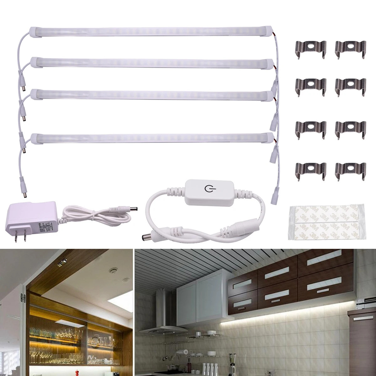 

LED Rigid Strip Light Bar DC12V Under Cabinet Shelf Cupboard Lighting LED Strips Touch Button Version (White Light/EU Plug)