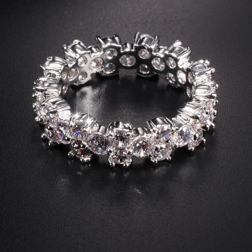 Роскошное женское круглое серебряное кольцо вечности с 925 пробы, 4 карата, обручальное кольцо с бриллиантом, имитация платины, Размер 5,6, 7,8, 9,10