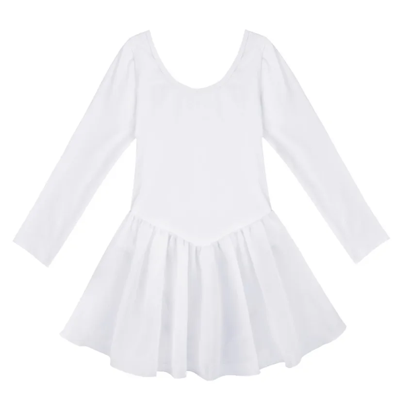 Iiniim/детское балетное трико с длинными рукавами для девочек; платье-пачка для гимнастики; балерины; танцевальная одежда для выступлений; костюмы; одежда - Цвет: White