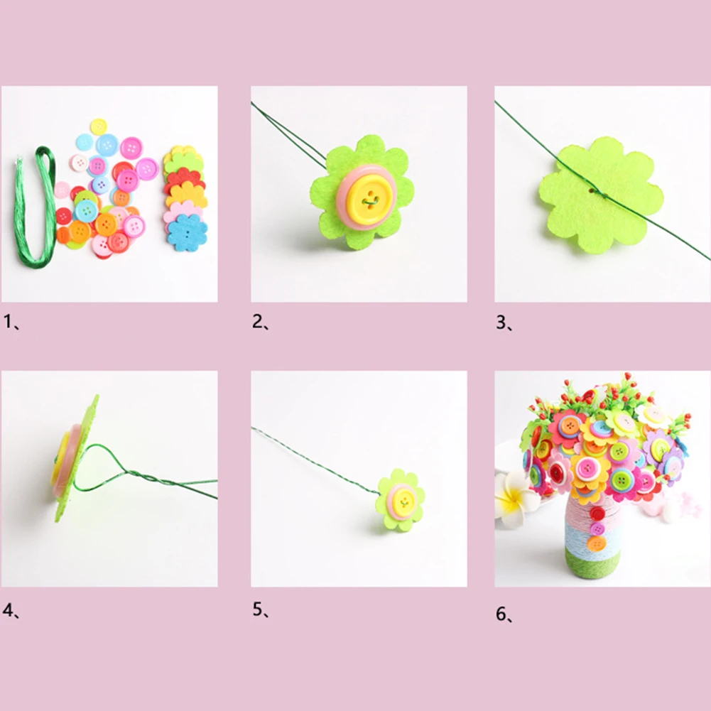 DIY ремесло украшение дома дети войлочные лепестки образовательный букет комната Детский сад детская игрушка кнопка цветок набор случайный цвет