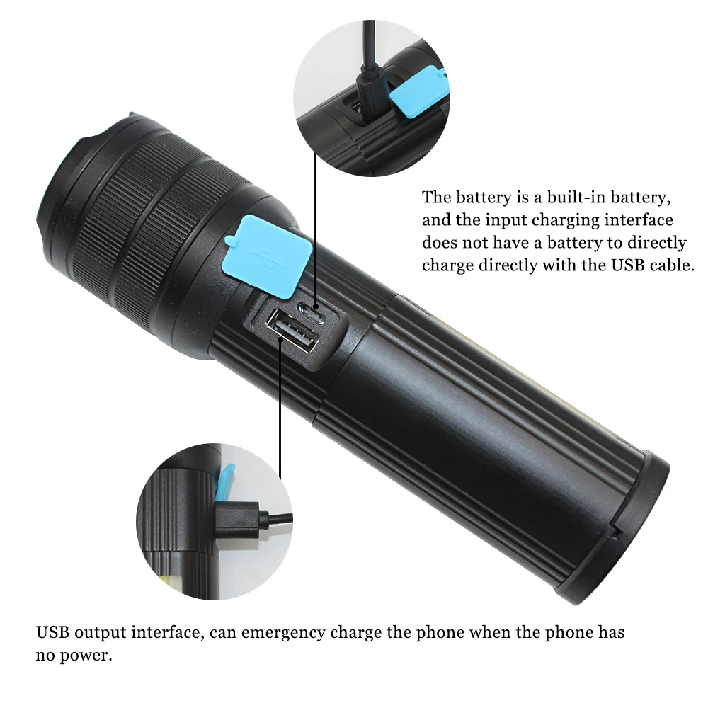 XML T6 COB AK47 Масштабируемые многофункциональный фонарик Встроенный 5200 мА/ч, Батарея Водонепроницаемый Портативный факел USB Перезаряжаемые свет