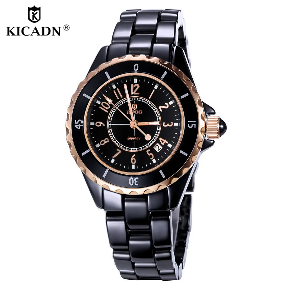 

Ladies Luxury Ceramic Watches Top Women Fashion Quartz Watch Calendar Skin Friendly Watches KICADN Wristwatches Relogio Feminino