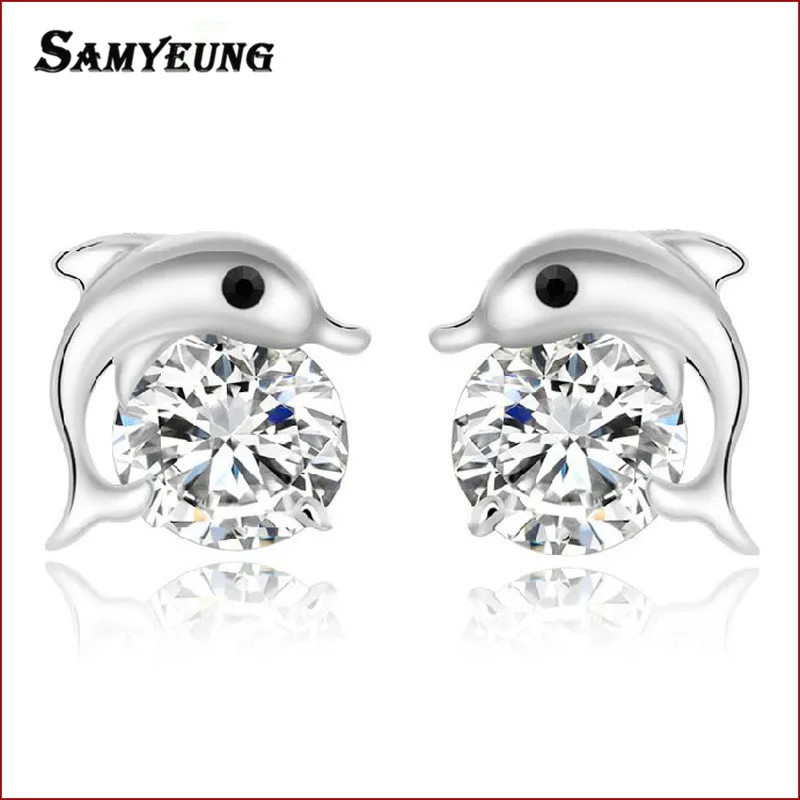 

Samyeung Dolphine Stud Earrings for Women Jewelry Pending Double Side Earrings Female Girls Earings Pusety Pendientes 9*9mm