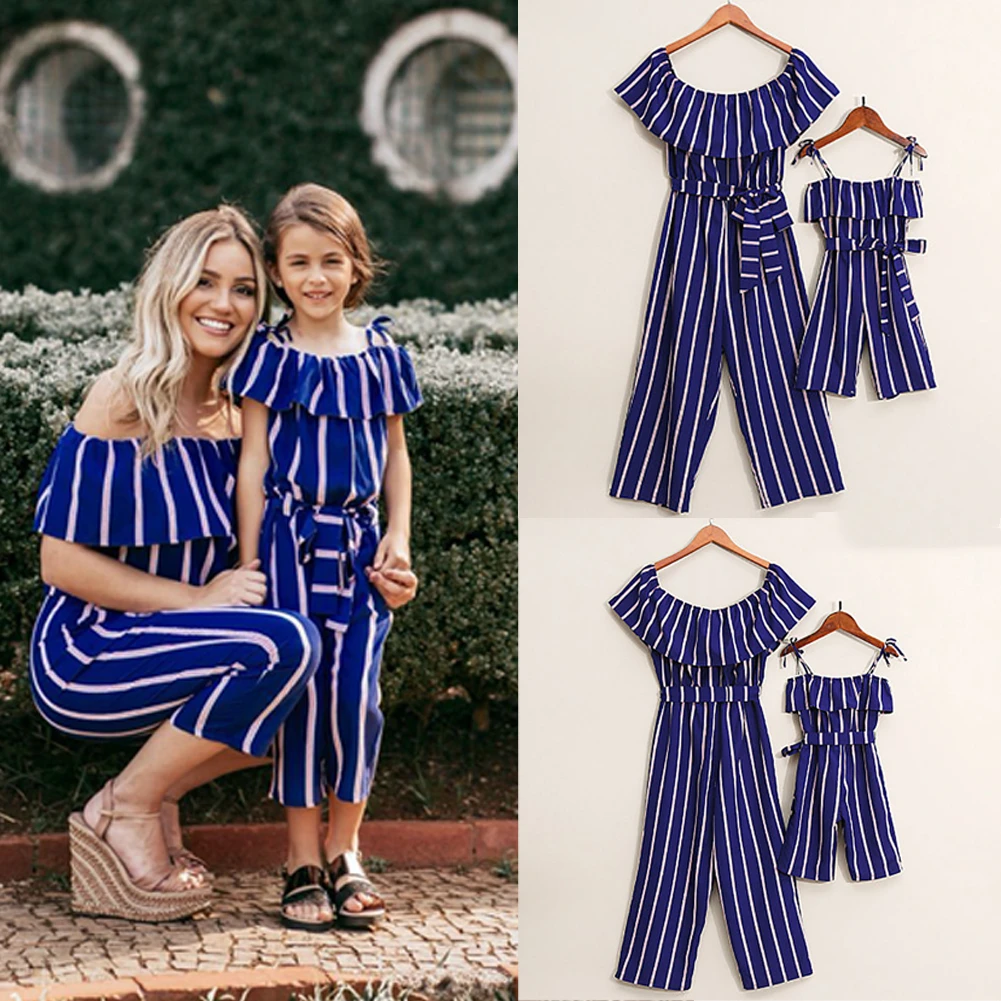 Mother and Daughter Clothes Off Shoulder Parent child Dress Overalls ...