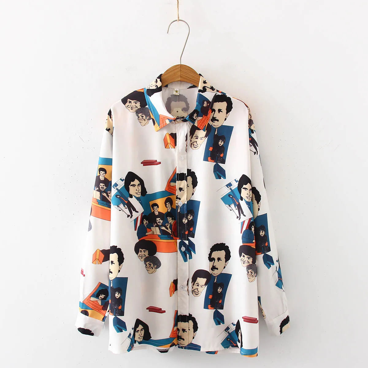 White Blouse Новое поступление Для женщин принт с персонажами мультфильмов; одежда с длинными рукавами, белая рубашка с отложным воротником, шифоновая блузка с воротником шикарный сексуальный топ T97509F - Цвет: White Blouse