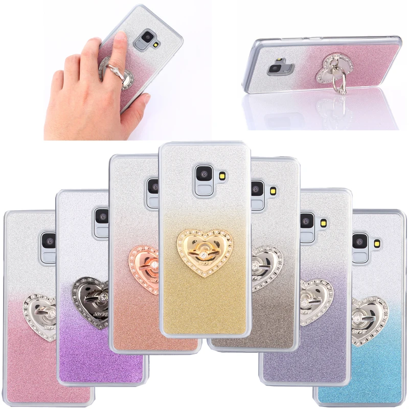 

For Samsung Galaxy A8 Plus A8+ Case Heart-shaped 360 Rotate Ring Holder Glitter Gradient Color Case For Samsung Galaxy A8 2018