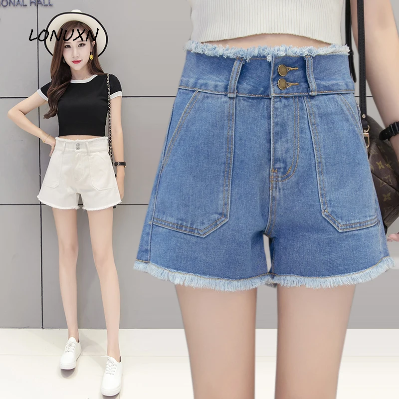 4 colors girls high waisted loose slim Solid Women Denim
