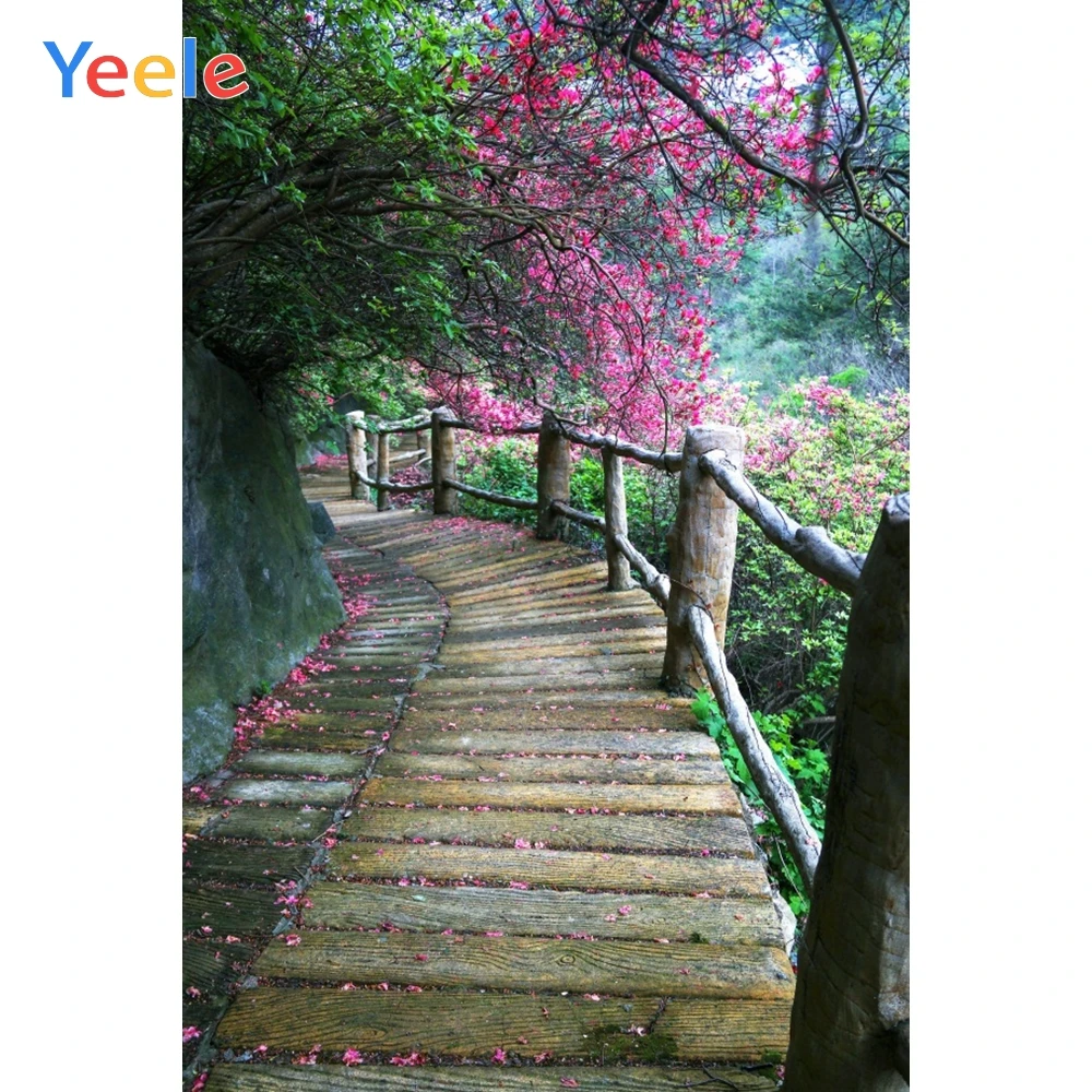 

Yeele Flowers Blossom Tree Wooden Pathway Scenic Photography Backgrounds Customized Photographic Backdrops For Photo Studio