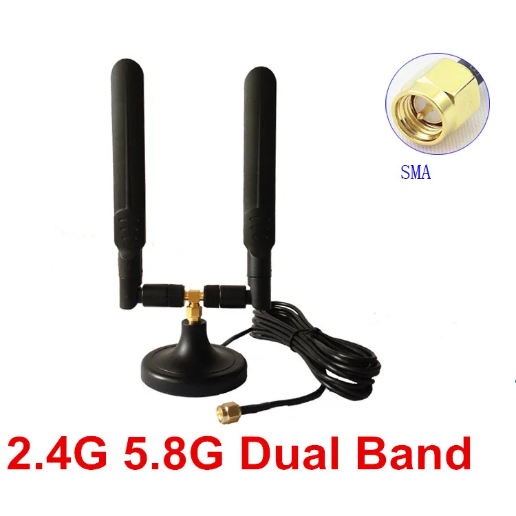 

2.4G 5.8G dual band magnetic rubber antenna high gain 18dBi 2.4G/5.8G SMA whip antenna 2.4G 5.8G wifi magnet base antenna
