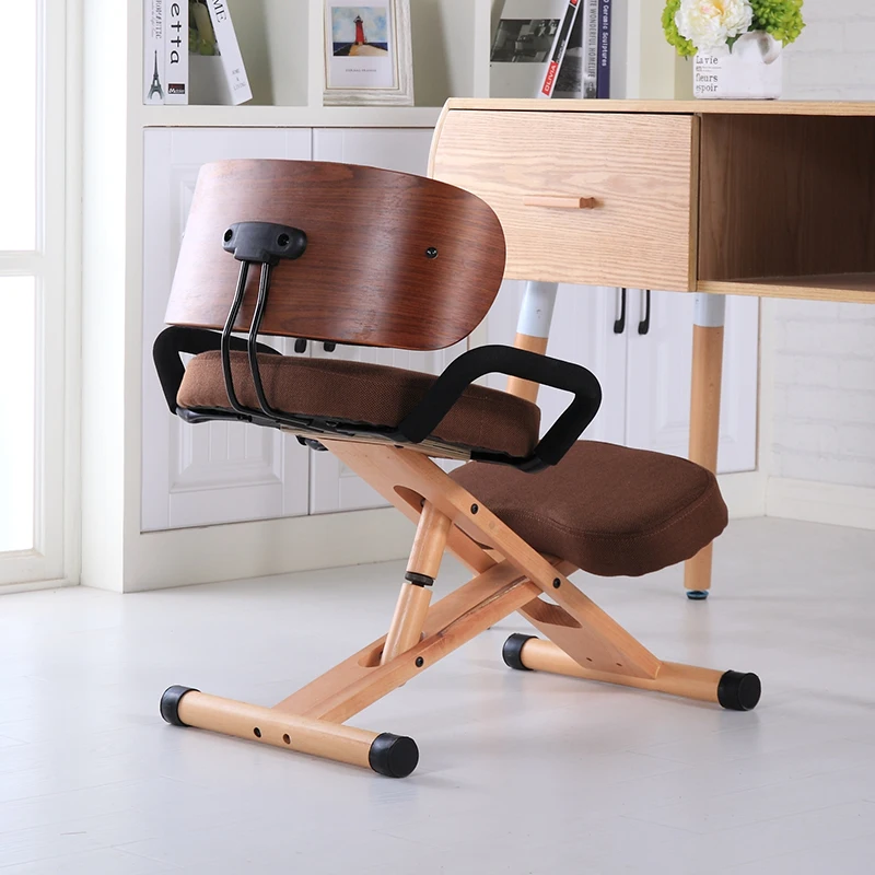 Height Adjustable Ergonomic Kneeling Chair with Back and Handle Wood Office Furniture Kneeling Posture Work Chair Knee Stool