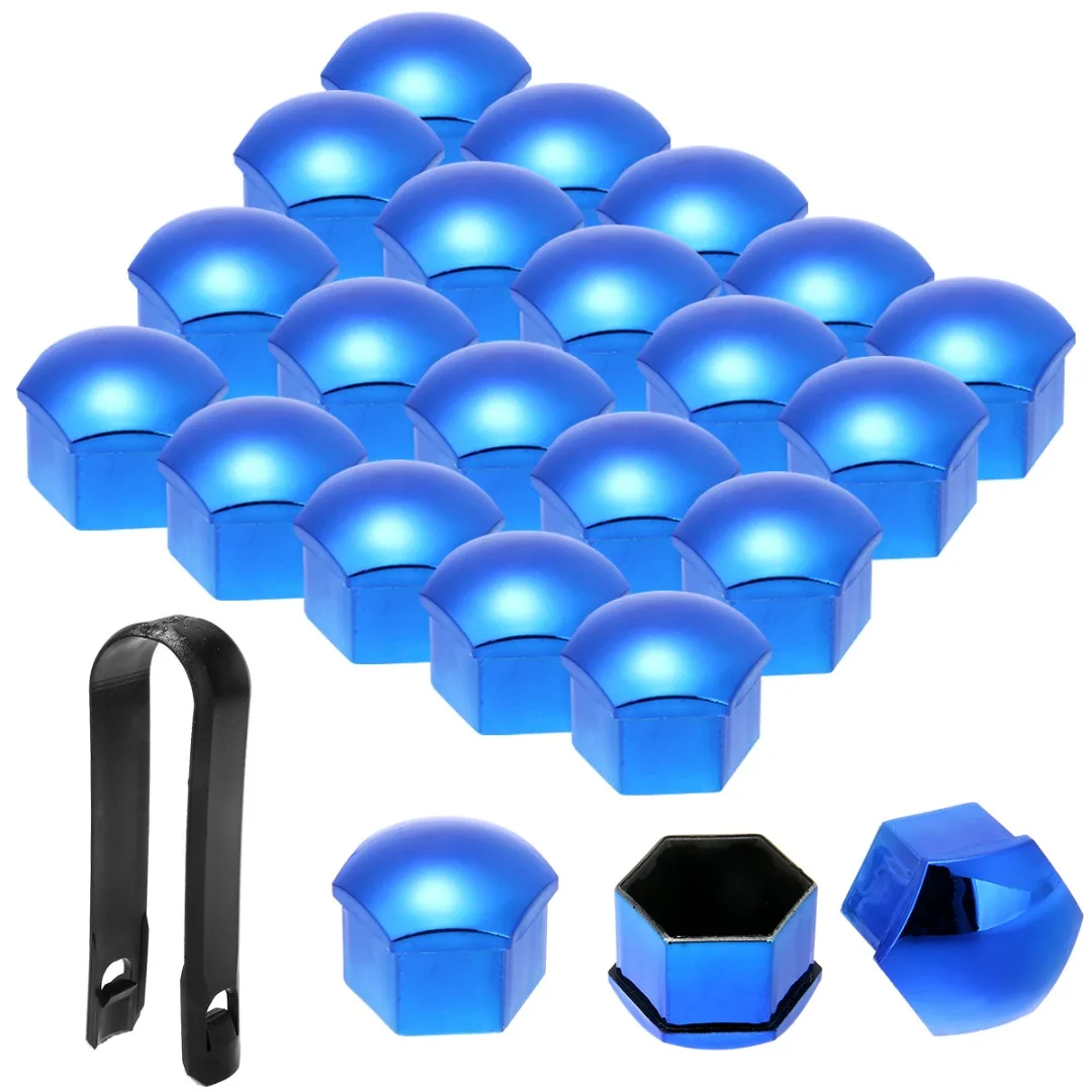 20pcs/set 17/19/21mm Universal Wheel Nut Bolt Cover Cap Exterior Decoration Protecting Bolt + Removal Tool RED/BLUE
