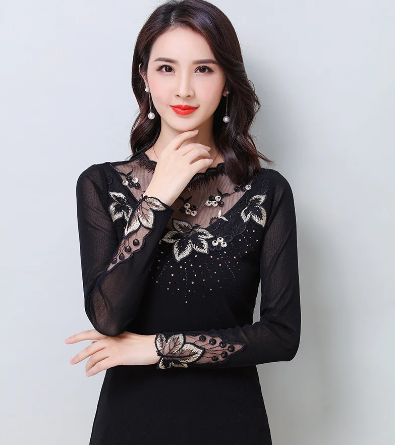 Dingaozlz M-4XL 2019 Новая корейская модная женская рубашка модные вышитые кружевные топы Лоскутные женские блузки с длинными рукавами плюс размер