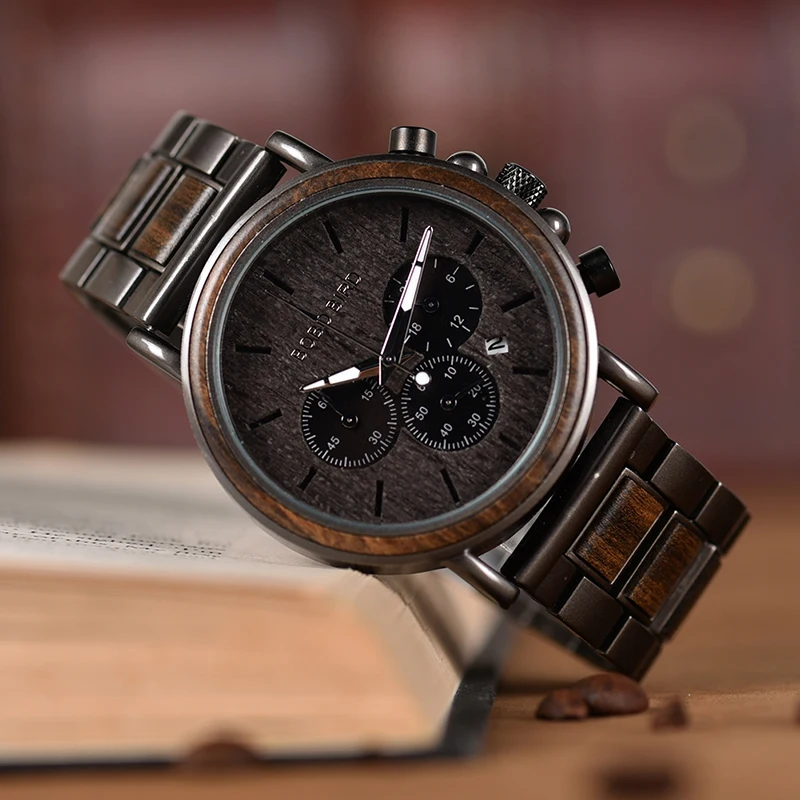 BOBO BIRD Watches Men Stopwatch relojes hombre Wooden Wristwatches Male Show Date erkek kol saati in Gifts Box