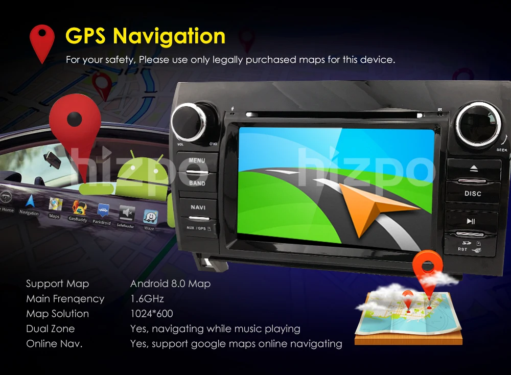 Cheap 2 Din Android 8.0 8Core Car DVD Player For Tundra Sequoia GPS Navigation Stereo Touch Screen 8Core 4GB+32GB Map+Cam 11