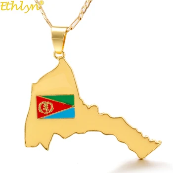 

Ethlyn Jewelry Eritrea Map & Flag Pendant Necklaces Women Men Gold Color Pendant Jewelry Africa Map of Eritrea P119
