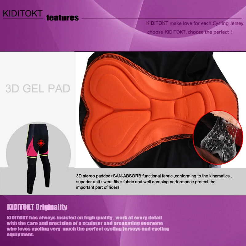 KIDITOKT Pro зимние велосипедные штаны термальные для велоспорта брюки с Coolmax 3D гель мягкий для женщин