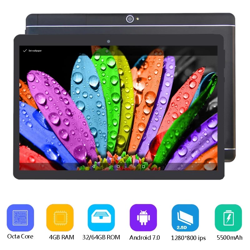 

10 inch Tablet Google Android 7.0 Nought 4GB+64GB Tablet 64 Bit Octa Core 4G LTE WiFi Bluetooth 2.5D 1280x800 IPS Google Plays