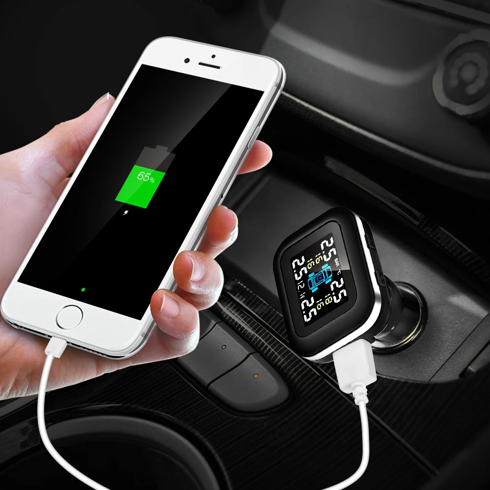  Coche TPMS encendedor USB Plug USB Sistema de Monitoreo de presión de 4 sensores externos PSI BAR e
