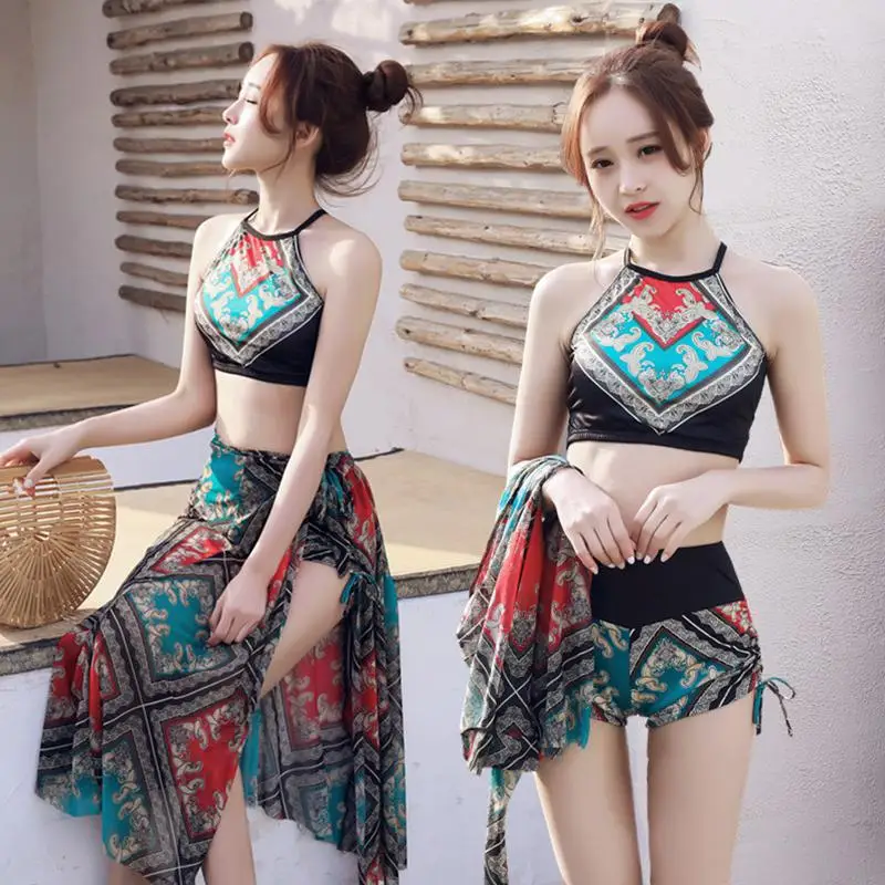 

3pcs Women Sexy Printing Swimwear Set 2019 New Arrival High Waist Bikini Swimwear Girls Summer Beachwear Bathing Suit Cover Ups