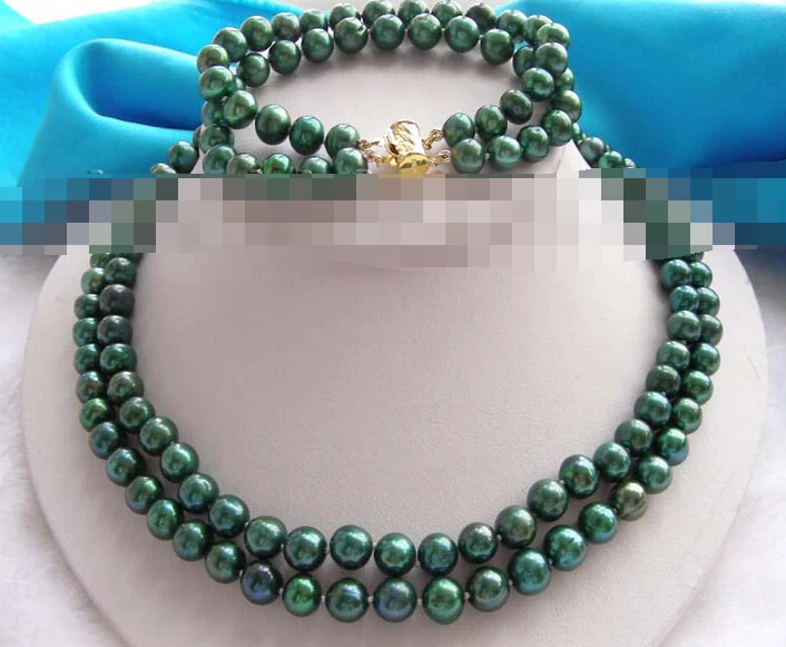 

free shipping 12566 Natural Green Pearl Necklace Bracelet A Set (A0513)