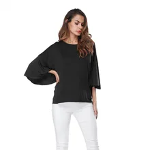 Для женщин одноцветное свободная футболка «летучая мышь» короткий рукав с круглым вырезом и оборками футболки подол плиссированные feminino Повседневное Уличная Марка Топ blusas