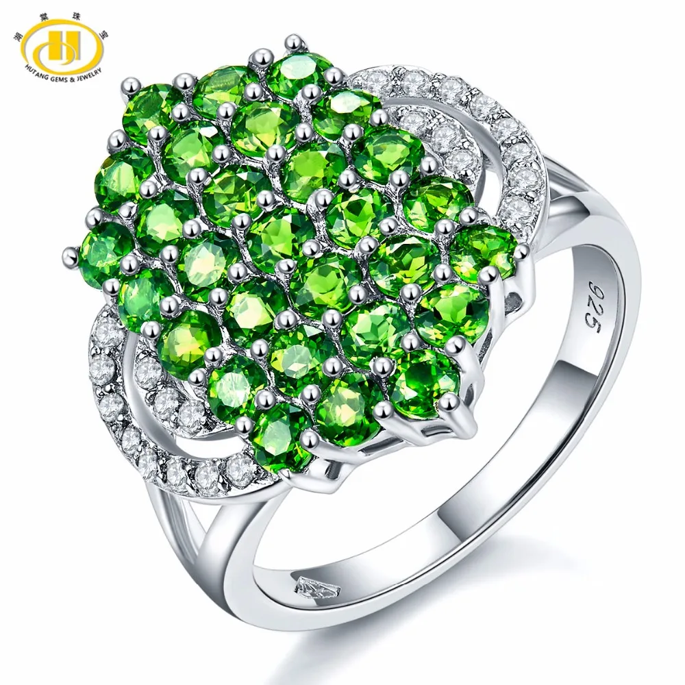 Hutang Solid 925 Sterling Silver 2.72ct Natural Chrome Diopside & White Topaz Ring Women's Gemstone Fine Jewelry 2017 New 