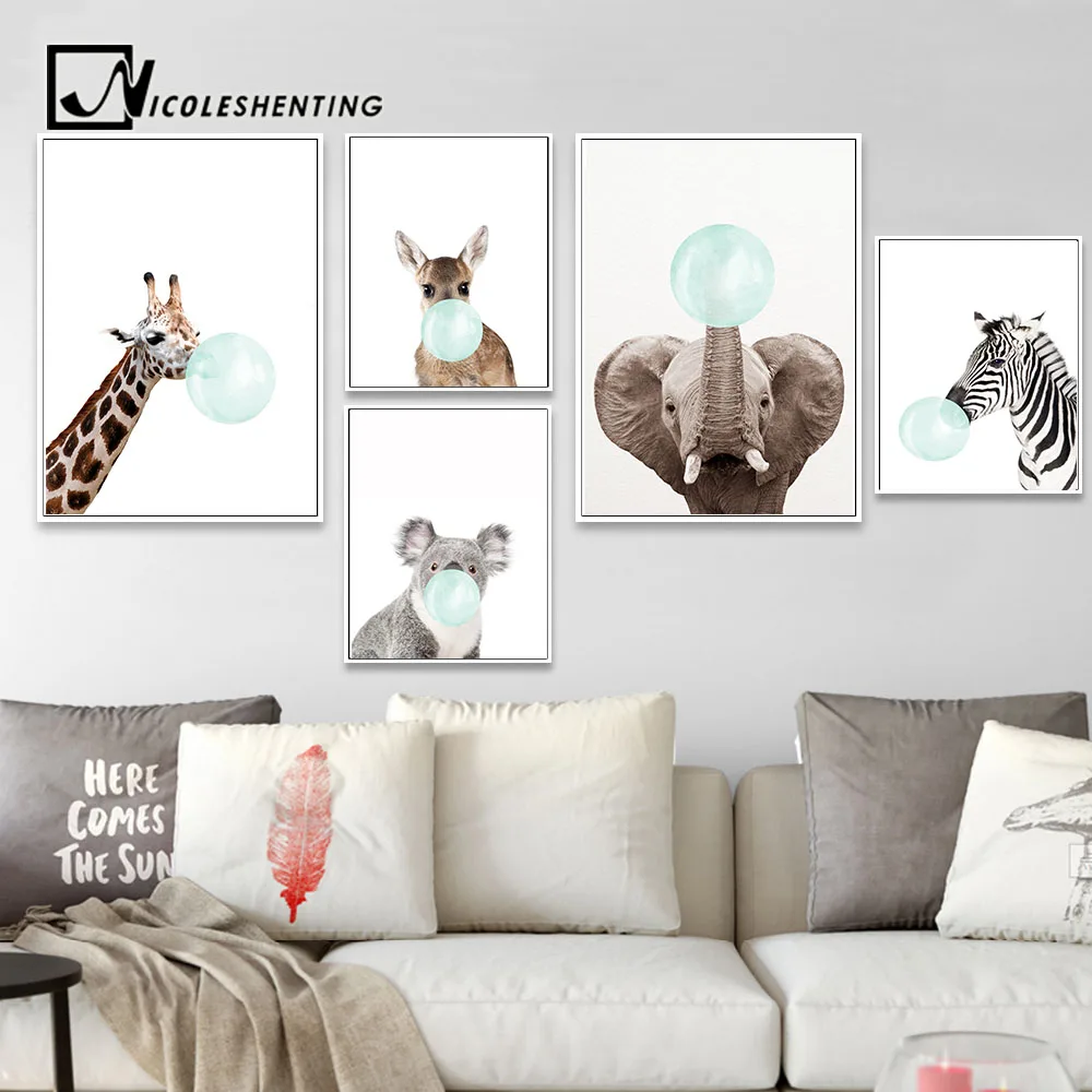 NICOLESHENTING Baby Animal Zebra Girafe Canvas Poster Nursery Wall Art Print Painting Nordic Picture Children Bedroom Decoration |