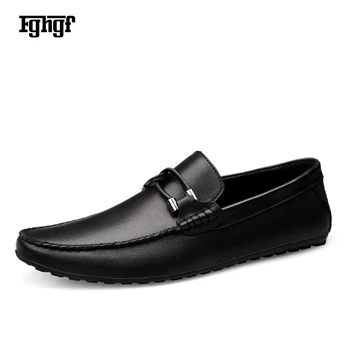 

2019 New Men's Loafer Shoes Genuine Leather Cowhide Driving Shoes Embossed Skin Rubber Sole Slip-on EU38-45 Trendy Design