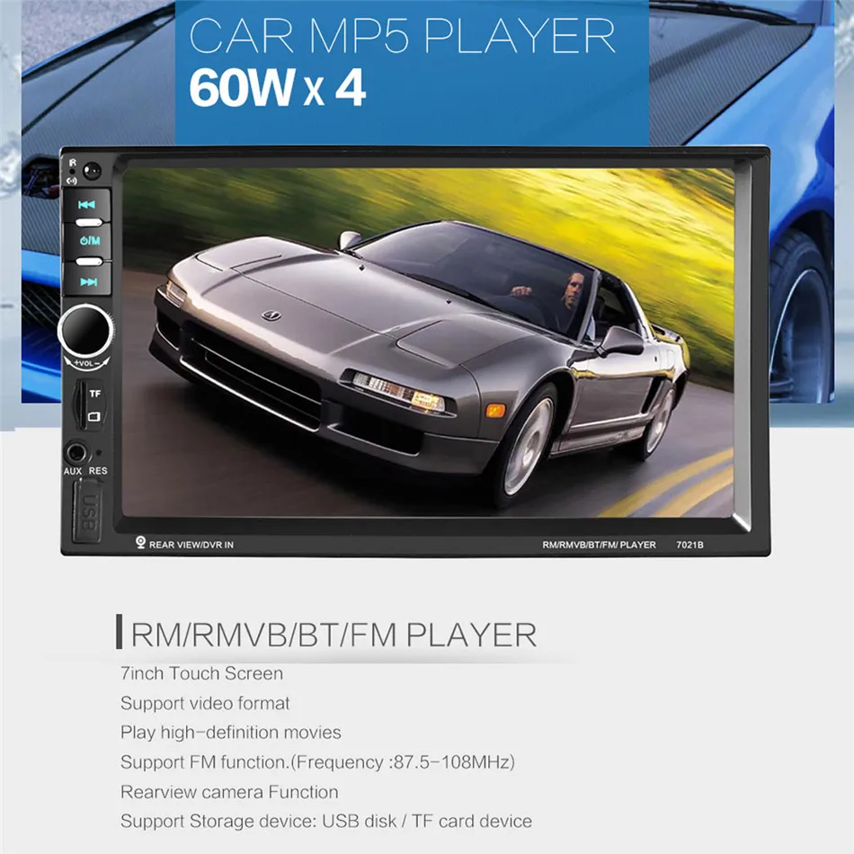 Multi-function 7inch Touch Screen 2din Bluetooth MP5 Video Player Remote Control Support USB / TF / AUX / FM