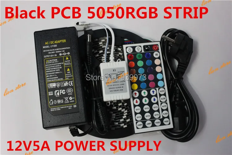 Гибкий Черный PCB версия Водонепроницаемая 5050 RGB Светодиодная лента 5 м 300 LED SMD 44