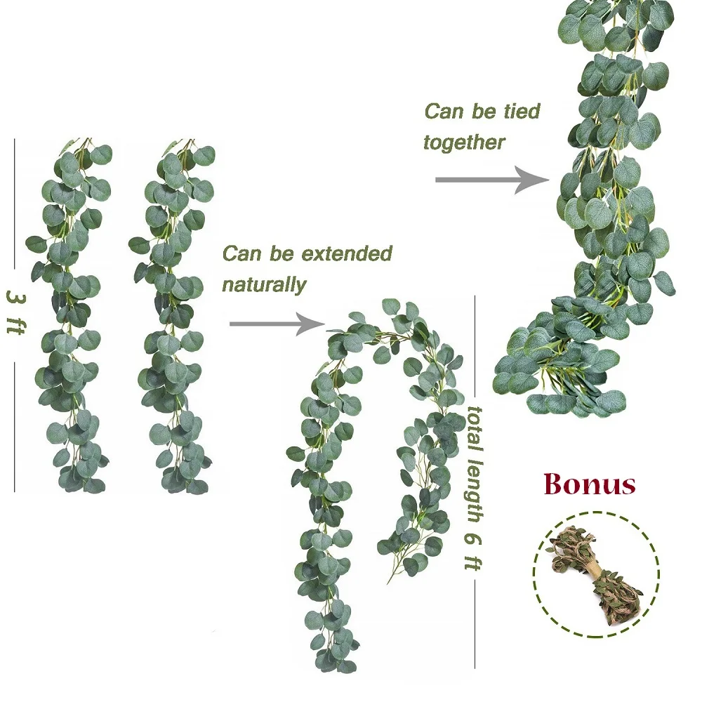  1M Artificial Eucalyptus Vines Christmas Greenery Garland for Wedding Backdrop Arch Wall Flower Tab