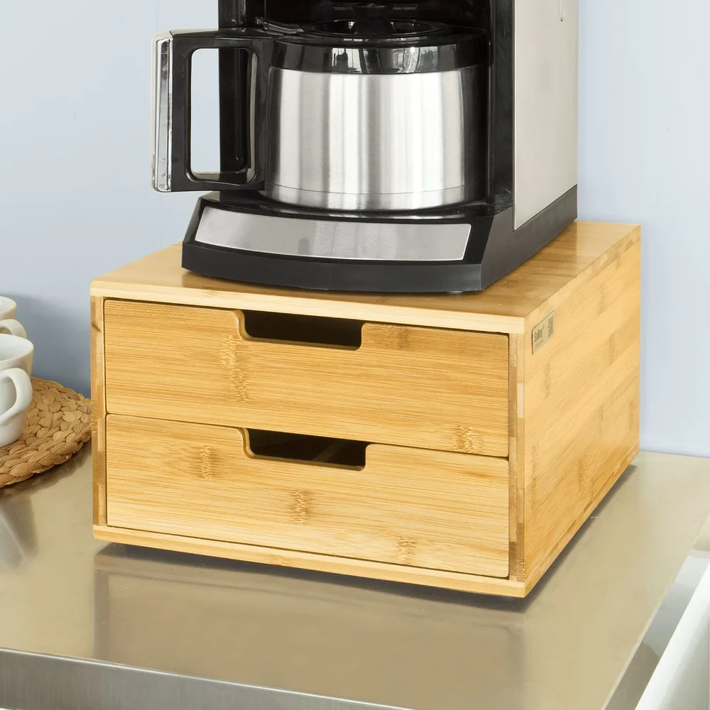 

Bamboo Coffee Pod Capsule Teabags Box Holder Coffee Machine Stand Organizer with 2 Drawers SoBuy FRG82-N