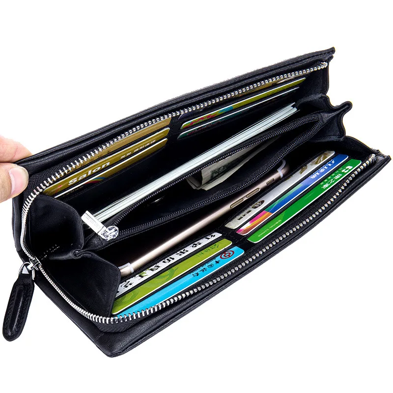 Men Luxury Genuine Leather Long Wallet Male Clutch Bag Fashion Money Bag Zipper Coin Purse Business Credit Card Holder New