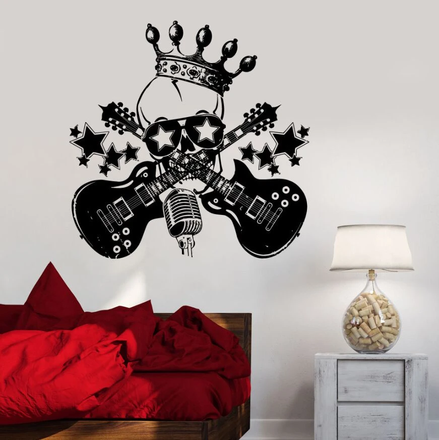 Music Guitar Wall Decal Removable Vinyl Rock Skull Wall Sticker Home Wall Art Mural Music Studio Guitar Wall Decoration Ay808 Wall Stickers Aliexpress