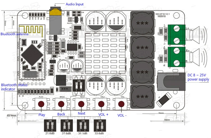 TDA7492 CSR8635 V4.0 Bluetooth приемник Цифровой усилитель аудио доска 2X50 Вт усилители A4-003