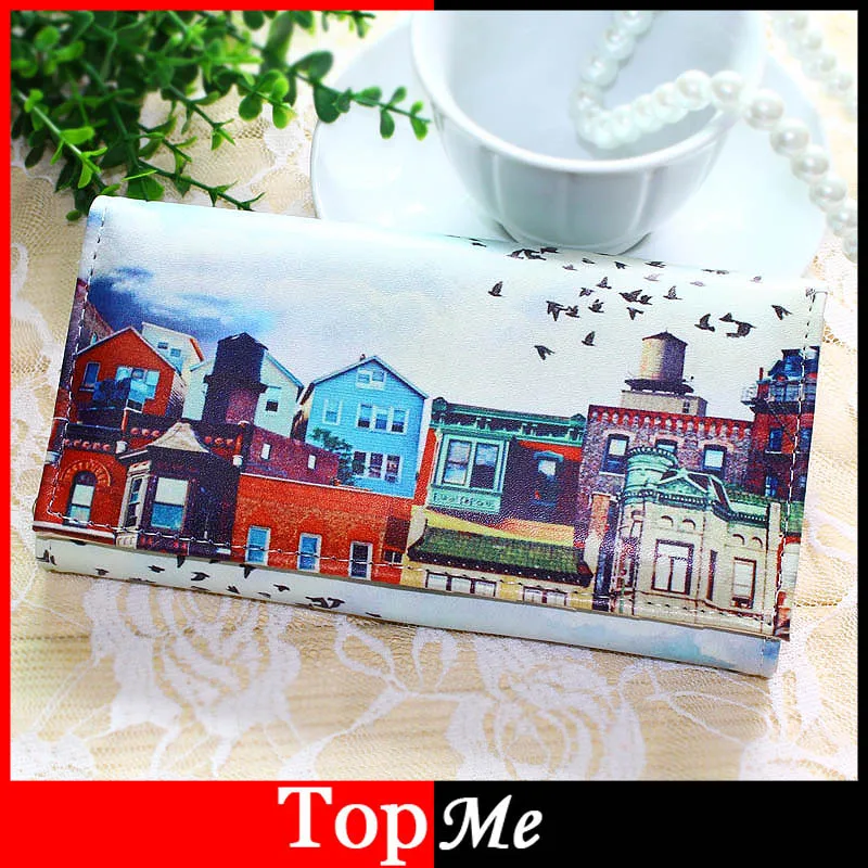 

Women Wallets Handbags Soft PU Leather Long Coin Purse House Pattern Moneybags Lady Purses Clutch Wallet Cards ID Holder Bags