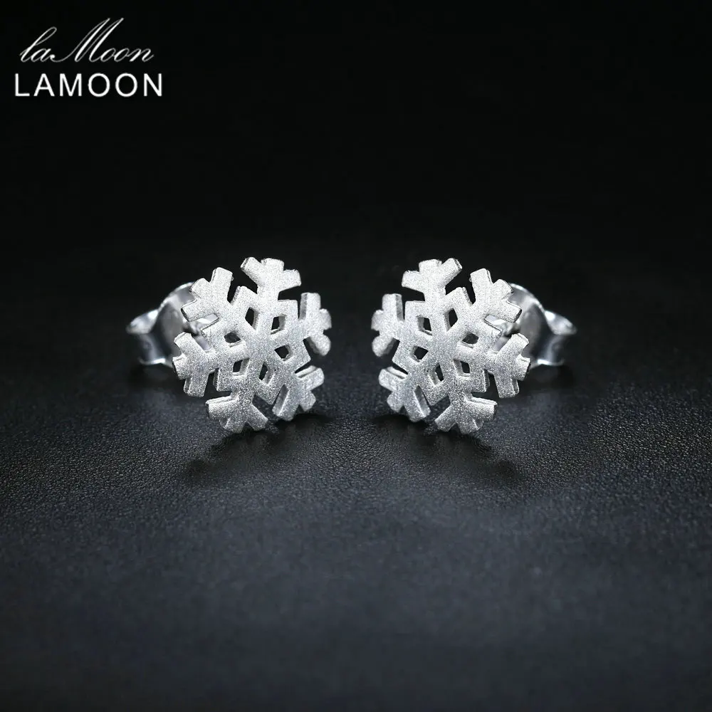 

LAMOON Snowflake Stud Earrings for Women Pure 925 Sterling Silver Handmade Fine Jewelry for Girl Party Acccessories Brinco EY023